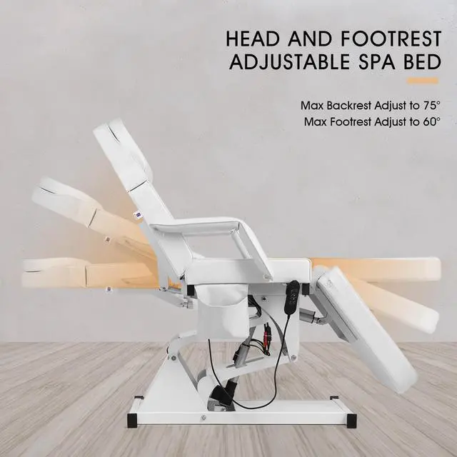 Alt view image 5 of 6 - Artist hand 3 Motor Electrical Facial Bed for Esthetician 110V Massage Table Beauty Bed Medical Aesthetic Tattoo Chair with Adjustments, White