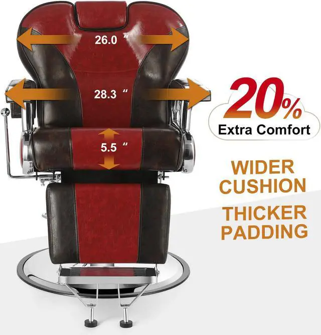 Alt view image 5 of 6 - Artist hand Heavy Duty Barber Chairs Hydraulic Reclining Barber Chair Salon Chair Styling Chair for Salon Equipment (Red/Brown)