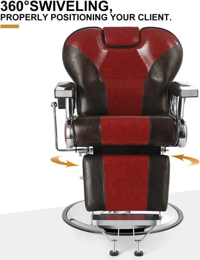 Alt view image 3 of 6 - Artist hand Heavy Duty Barber Chairs Hydraulic Reclining Barber Chair Salon Chair Styling Chair for Salon Equipment (Red/Brown)