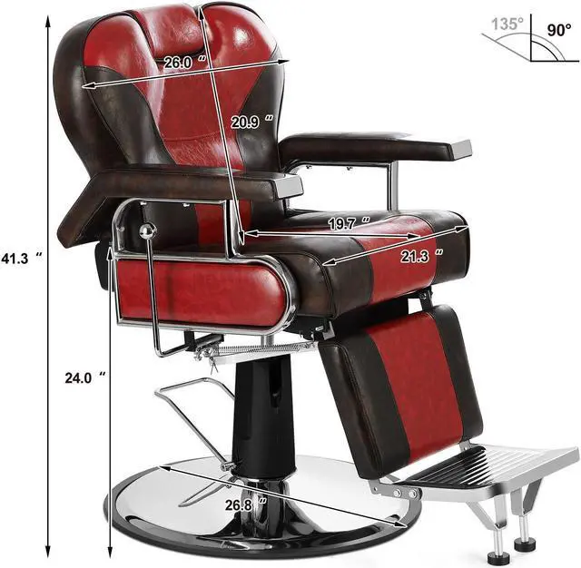 Alt view image 6 of 6 - Artist hand Heavy Duty Barber Chairs Hydraulic Reclining Barber Chair Salon Chair Styling Chair for Salon Equipment (Red/Brown)