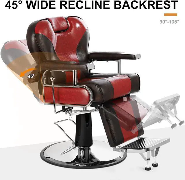 Alt view image 4 of 6 - Artist hand Heavy Duty Barber Chairs Hydraulic Reclining Barber Chair Salon Chair Styling Chair for Salon Equipment (Red/Brown)