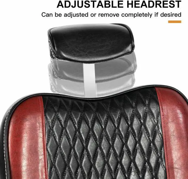 Alt view image 5 of 5 - Artist hand Retro Barber Chair Classic Heavy Duty Barber Chairs Vintage Salon Chair Hydraulic Recline Beauty Spa Styling Equipment Wide Seat with Puckered Button (Black + Red)