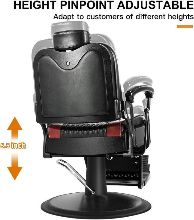 Alt view image 2 of 5 - Artist hand Retro Barber Chair Classic Heavy Duty Barber Chairs Vintage Salon Chair Hydraulic Recline Beauty Spa Styling Equipment Wide Seat with Puckered Button (Black + Red)