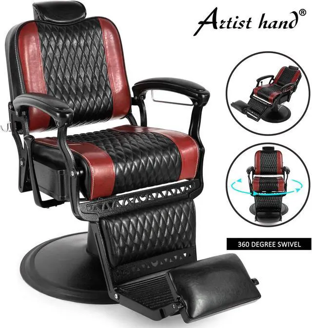 Main image of Artist hand Retro Barber Chair Classic Heavy Duty Barber Chairs Vintage Salon Chair Hydraulic Recline Beauty Spa Styling Equipment Wide Seat with Puckered Button (Black + Red)
