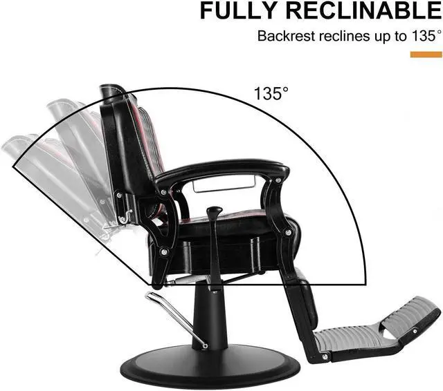 Alt view image 3 of 5 - Artist hand Retro Barber Chair Classic Heavy Duty Barber Chairs Vintage Salon Chair Hydraulic Recline Beauty Spa Styling Equipment Wide Seat with Puckered Button (Black + Red)