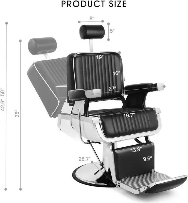 Alt view image 2 of 7 - Barber Chair Reclining Hydraulic Barber Chairs Heavy Duty Styling Chairs for Salon Chair Tattoo Chair Beauty Equipment (Black)