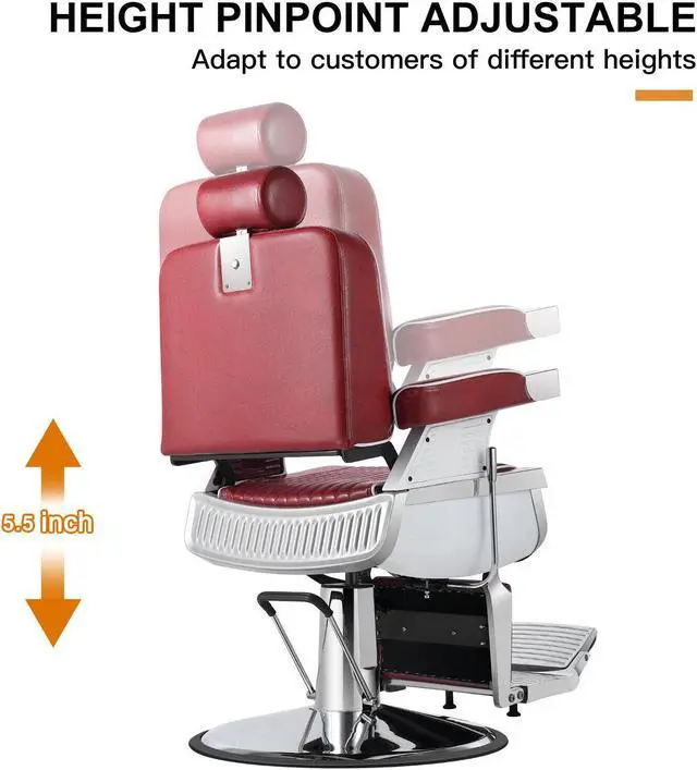 Alt view image 2 of 6 - Barber Chair Reclining Hydraulic Barber Chairs Heavy Duty Styling Chairs for Salon Chair Tattoo Chair Beauty Equipment (Red)
