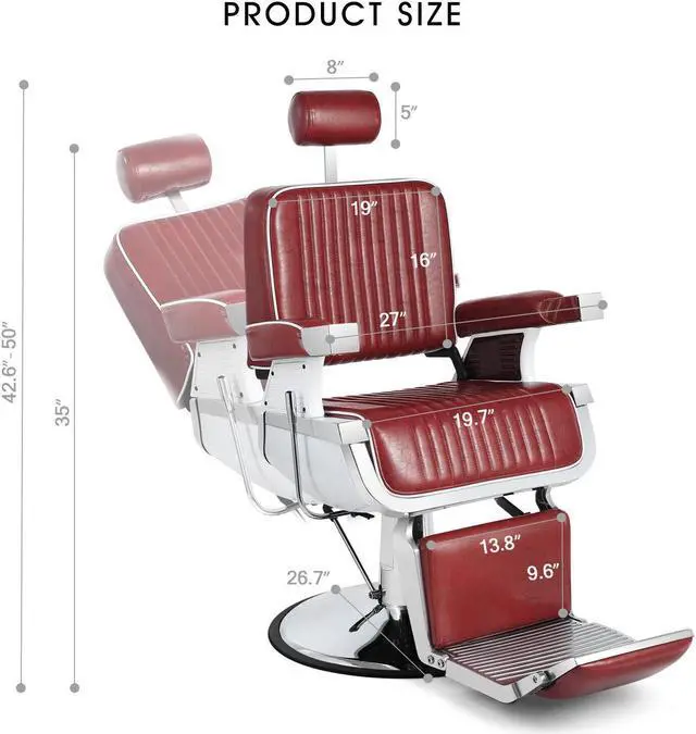 Alt view image 6 of 6 - Barber Chair Reclining Hydraulic Barber Chairs Heavy Duty Styling Chairs for Salon Chair Tattoo Chair Beauty Equipment (Red)