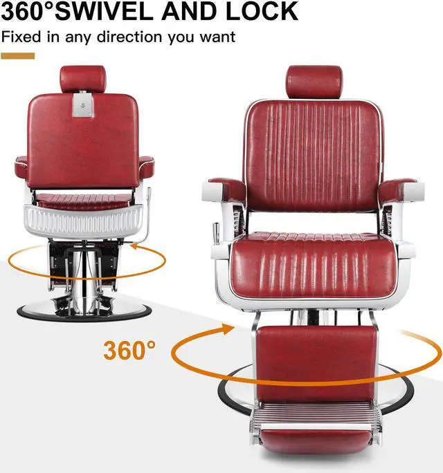 Alt view image 4 of 6 - Barber Chair Reclining Hydraulic Barber Chairs Heavy Duty Styling Chairs for Salon Chair Tattoo Chair Beauty Equipment (Red)