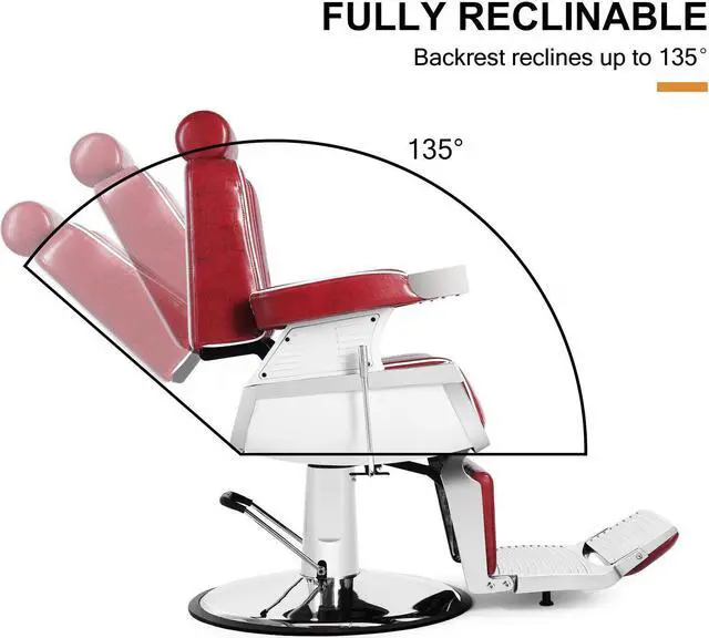 Alt view image 5 of 6 - Barber Chair Reclining Hydraulic Barber Chairs Heavy Duty Styling Chairs for Salon Chair Tattoo Chair Beauty Equipment (Red)