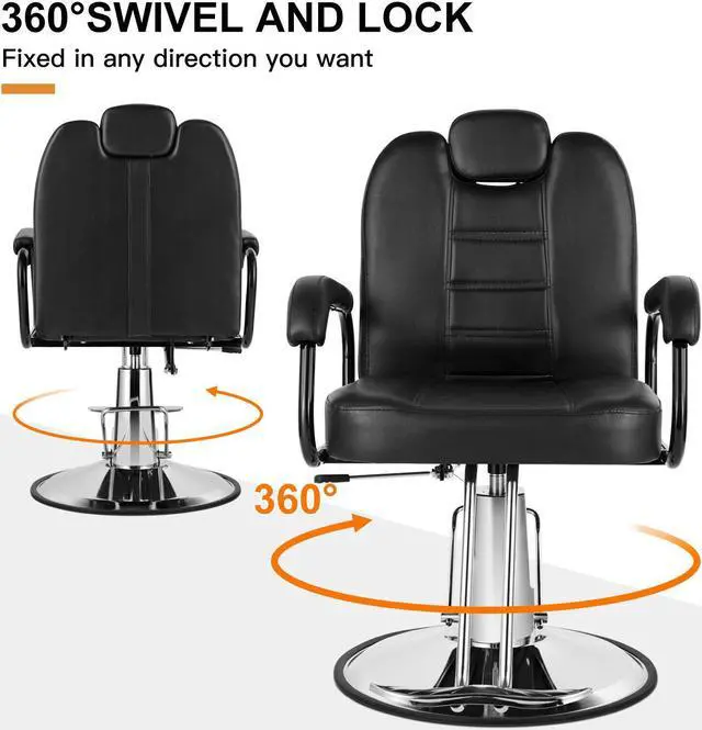 Alt view image 3 of 7 - Artist hand Heavy Duty Hydraulic Barber Chairs, Reclining Salon Chair Spa Furniture Shampoo Reclining Extra Wider Seat Beauty Hair Salon Equipment, Max Load Weight 350 Lbs (Black)