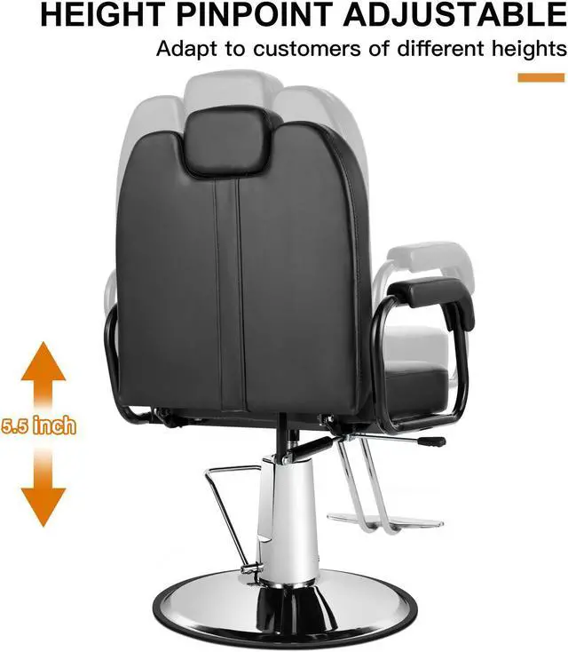 Alt view image 6 of 7 - Artist hand Heavy Duty Hydraulic Barber Chairs, Reclining Salon Chair Spa Furniture Shampoo Reclining Extra Wider Seat Beauty Hair Salon Equipment, Max Load Weight 350 Lbs (Black)