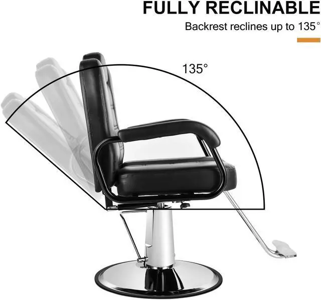 Alt view image 4 of 7 - Artist hand Heavy Duty Hydraulic Barber Chairs, Reclining Salon Chair Spa Furniture Shampoo Reclining Extra Wider Seat Beauty Hair Salon Equipment, Max Load Weight 350 Lbs (Black)