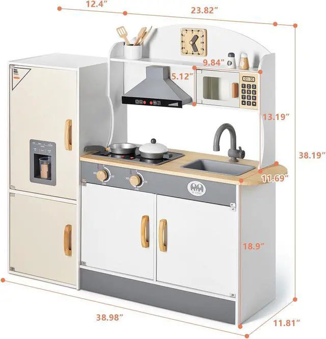 Alt view image 2 of 7 - JOYLDIAS Play Kitchen for Kids, Wooden Kids Play Kitchen Playset Chef Pretend Play Set for Toddlers with Real Lights & Sounds, Stove, Oven, Sink, Fridge, Cooking Accessories for Toddlers Age 3+ Years