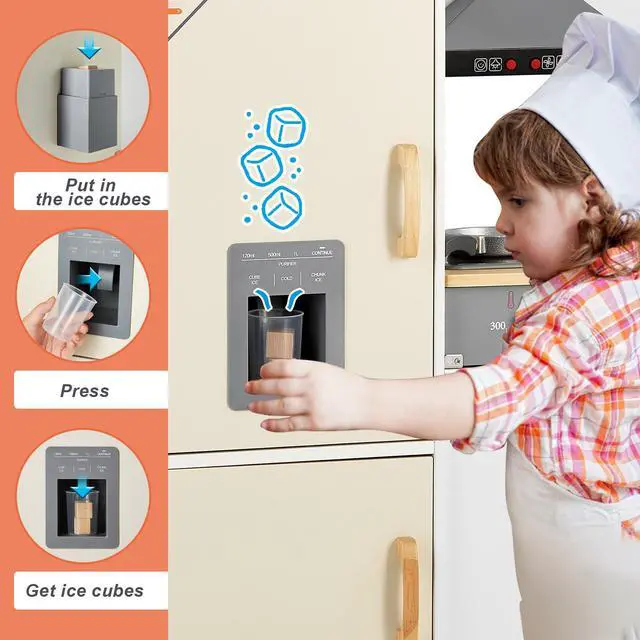 Alt view image 4 of 7 - JOYLDIAS Play Kitchen for Kids, Wooden Kids Play Kitchen Playset Chef Pretend Play Set for Toddlers with Real Lights & Sounds, Stove, Oven, Sink, Fridge, Cooking Accessories for Toddlers Age 3+ Years