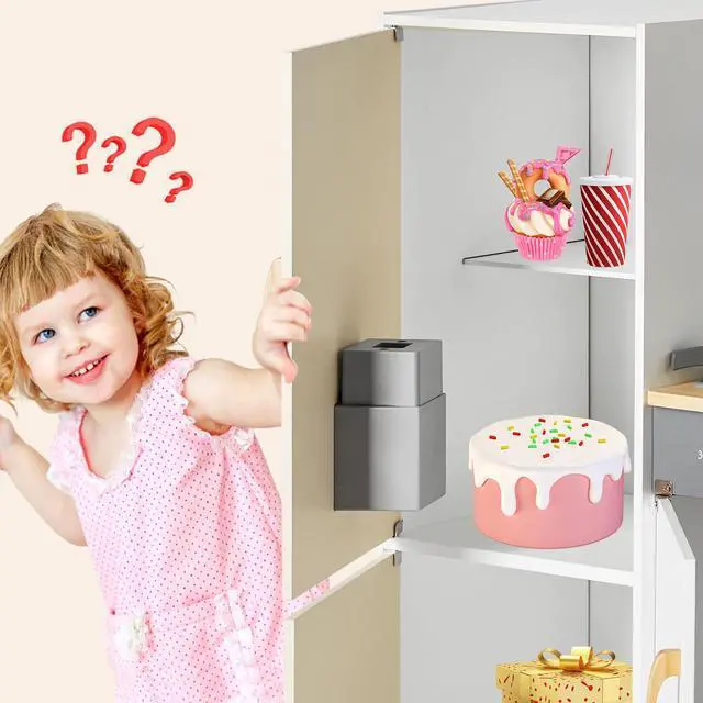 Alt view image 6 of 7 - JOYLDIAS Play Kitchen for Kids, Wooden Kids Play Kitchen Playset Chef Pretend Play Set for Toddlers with Real Lights & Sounds, Stove, Oven, Sink, Fridge, Cooking Accessories for Toddlers Age 3+ Years