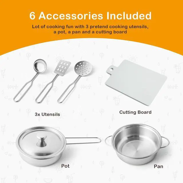Alt view image 3 of 7 - JOYLDIAS Kids Play Kitchen,Corner Wooden Pretend Toddler Kitchen Toys Playset with Realistic Lights & Sounds,Microwave Oven,Water Dispenser, Phone, Sink,Cooking Accessories, for Ages 3+, Brown