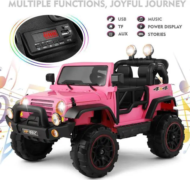 Alt view image 7 of 7 - JOYLDIAS 2 Seater Ride On Truck and Car Cover, 12V Children's Electric Car with Parental Remote Control, Music, MP3 Player, LED Lights, Spring Suspension, Pink