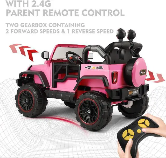 Alt view image 4 of 7 - JOYLDIAS 2 Seater Ride On Truck and Car Cover, 12V Children's Electric Car with Parental Remote Control, Music, MP3 Player, LED Lights, Spring Suspension, Pink