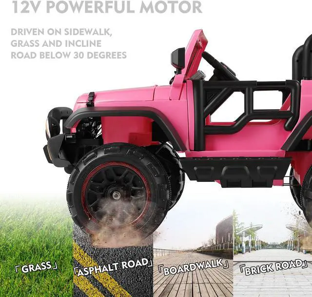 Alt view image 5 of 7 - JOYLDIAS 2 Seater Ride On Truck and Car Cover, 12V Children's Electric Car with Parental Remote Control, Music, MP3 Player, LED Lights, Spring Suspension, Pink