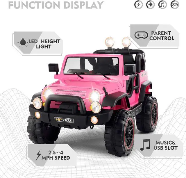 Alt view image 6 of 7 - JOYLDIAS 2 Seater Ride On Truck and Car Cover, 12V Children's Electric Car with Parental Remote Control, Music, MP3 Player, LED Lights, Spring Suspension, Pink