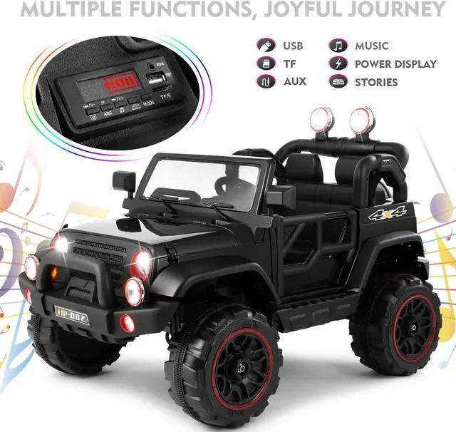 Alt view image 3 of 7 - JOYLDIAS 2 Seater Ride On Truck and Car Cover, 12V Children's Electric Car with Parental Remote Control, Music, MP3 Player, LED Lights, Spring Suspension, Black