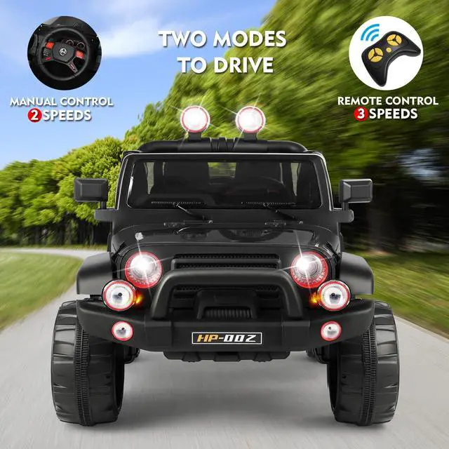 Alt view image 4 of 7 - JOYLDIAS 2 Seater Ride On Truck and Car Cover, 12V Children's Electric Car with Parental Remote Control, Music, MP3 Player, LED Lights, Spring Suspension, Black