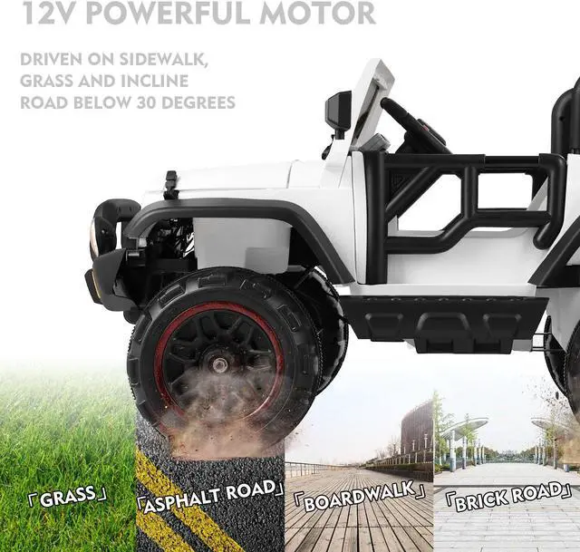 Alt view image 6 of 7 - JOYLDIAS 2 Seater Ride On Truck and Car Cover, 12V Children's Electric Car with Parental Remote Control, Music, MP3 Player, LED Lights, Spring Suspension, Black