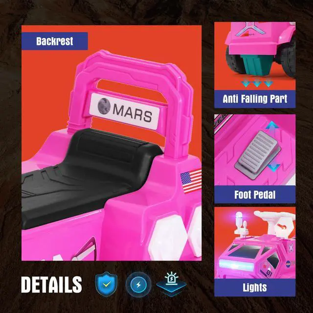 Alt view image 7 of 7 - JOYLDIAS 12V Ride On Car for Kids, Mars Rover Ride On Toy with Radar, Alarm, Remote Control, Music, Bluetooth, Lights, Pink