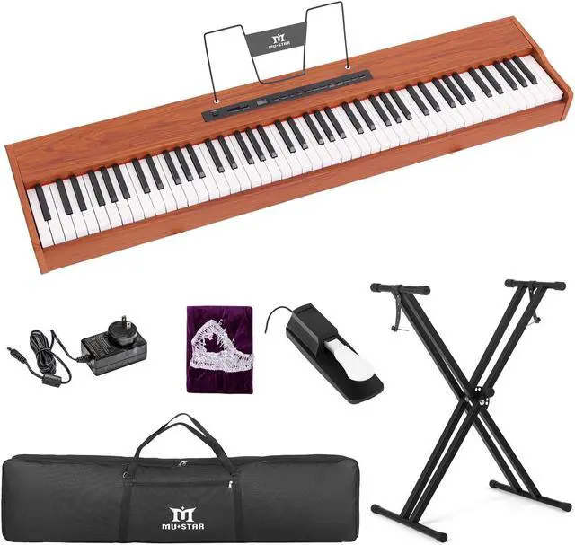 Alt view image 2 of 7 - MUSTAR Digital Piano 88 Key Semi Weighted for Beginners, 88 Key Weighted Keyboard Piano with Stand, Full Size Electric Piano Keyboard 88 Keys, Build-in Speakers, Case, Sustain Pedal, USB MIDI, Brown