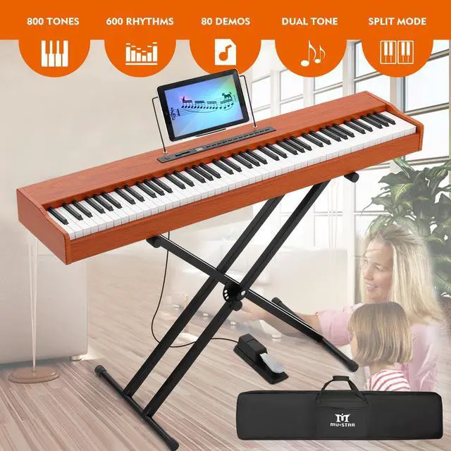 Main image of MUSTAR Digital Piano 88 Key Semi Weighted for Beginners, 88 Key Weighted Keyboard Piano with Stand, Full Size Electric Piano Keyboard 88 Keys, Build-in Speakers, Case, Sustain Pedal, USB MIDI, Brown