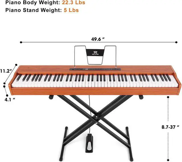 Alt view image 5 of 7 - MUSTAR Digital Piano 88 Key Semi Weighted for Beginners, 88 Key Weighted Keyboard Piano with Stand, Full Size Electric Piano Keyboard 88 Keys, Build-in Speakers, Case, Sustain Pedal, USB MIDI, Brown