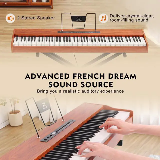 Alt view image 3 of 7 - MUSTAR Digital Piano 88 Key Semi Weighted for Beginners, 88 Key Weighted Keyboard Piano with Stand, Full Size Electric Piano Keyboard 88 Keys, Build-in Speakers, Case, Sustain Pedal, USB MIDI, Brown