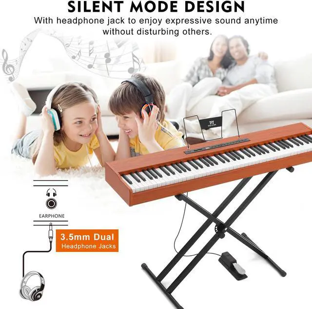Alt view image 7 of 7 - MUSTAR Digital Piano 88 Key Semi Weighted for Beginners, 88 Key Weighted Keyboard Piano with Stand, Full Size Electric Piano Keyboard 88 Keys, Build-in Speakers, Case, Sustain Pedal, USB MIDI, Brown