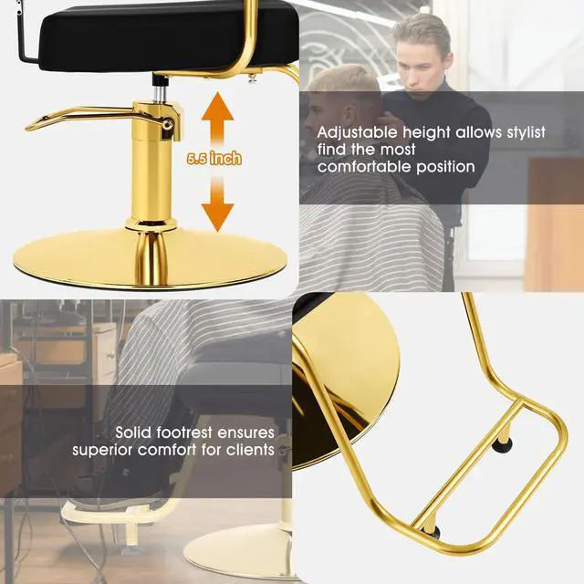 Alt view image 5 of 5 - Artist hand Salon Chair for Hair Stylist, Hydraulic Barber Chair 360° Swivel Hair Stylist Chair, Wide & Thick Seat Comfortable Salon and Spa Beauty Equipment Black and Gold