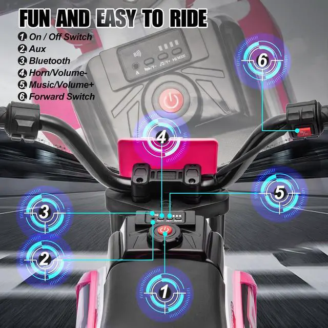 Alt view image 4 of 7 - JOYLDIAS Kids Motorcycle Dirt Bike, 12V7AH Battery-Powered Ride On Motorcycle for Kids, Off-Road Street Bike w/Music, Training Wheels, Spring Suspension, High/Low Speeds, Rose Pink
Visit the JOYLDIAS