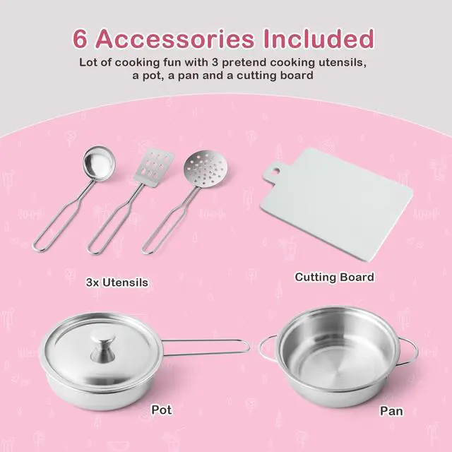 Alt view image 4 of 7 - JOYLDIAS Kids Play Kitchen,Corner Wooden Pretend Toddler Kitchen Toys Playset with Realistic Lights & Sounds,Microwave Oven,Water Dispenser, Phone, Sink,Cooking Accessories, for Ages 3+, Pink