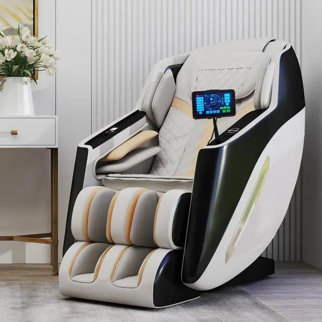 Main image of 3D Full Body Massage Chair, Zero Gravity Recliner Chair With AI Voice Control, Back And Calf Heating, Bluetooth Speakers, And Foot Massager, Full Body Airbags Compression Massage (Black & White)