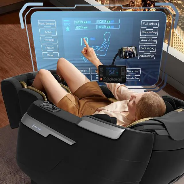 Alt view image 6 of 6 - Massage Chair Full Body with Patented Phone Controller, Zero Gravity Massage Recliner SL-Track with Heating Jacket, AI Voice Control, Heating, Bluetooth Speakers, Foot Massager, Dark Grey