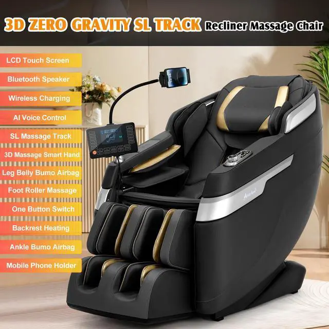 Alt view image 4 of 6 - Massage Chair Full Body with Patented Phone Controller, Zero Gravity Massage Recliner SL-Track with Heating Jacket, AI Voice Control, Heating, Bluetooth Speakers, Foot Massager, Dark Grey