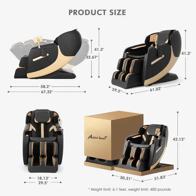 Alt view image 2 of 6 - Massage Chair Full Body, Zero Gravity Massage Chair SL-Track Shiatsu Massage Recliner Chair with Bluetooth Speaker, Body Scan, Foot & Knee Rollers, Airbags Massage, AI Control, Heating