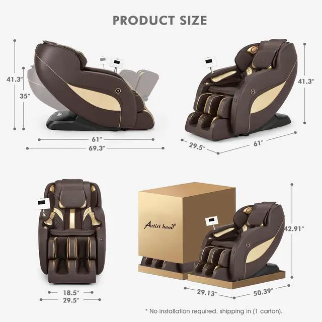 Alt view image 2 of 7 - Massage Chair Full Body, Zero Gravity Massage Chair SL-Track Shiatsu Massage Recliner Chair with 12 Modes, Bluetooth Speakers, Body Scan, Heating, Foot Roller, AI Control, Airbags, Brown