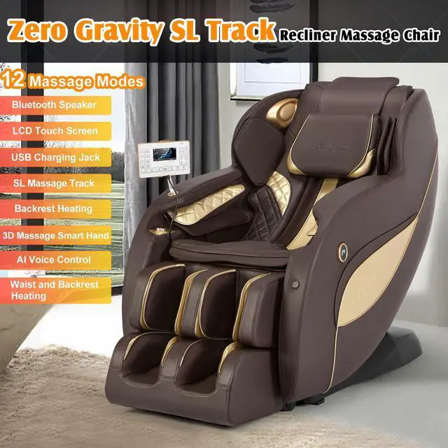 Alt view image 6 of 7 - Massage Chair Full Body, Zero Gravity Massage Chair SL-Track Shiatsu Massage Recliner Chair with 12 Modes, Bluetooth Speakers, Body Scan, Heating, Foot Roller, AI Control, Airbags, Brown