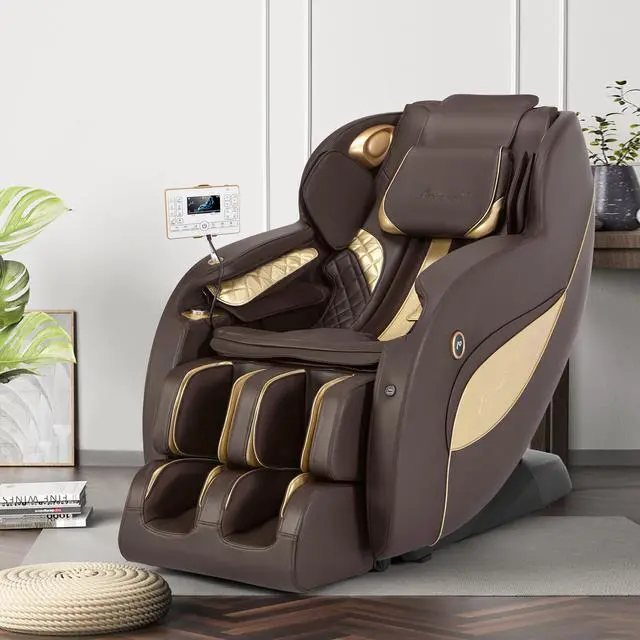 Alt view image 3 of 7 - Massage Chair Full Body, Zero Gravity Massage Chair SL-Track Shiatsu Massage Recliner Chair with 12 Modes, Bluetooth Speakers, Body Scan, Heating, Foot Roller, AI Control, Airbags, Brown