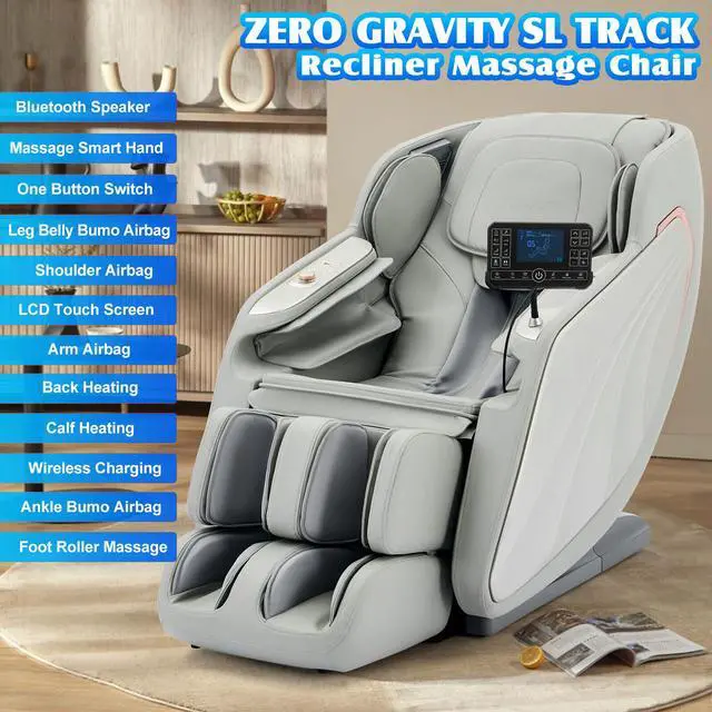 Alt view image 2 of 6 - Massage Chair Full Body, Luxury 4D Zero Gravity Massage Chair with SL-Track, Heating, Foot Rollers, Bluetooth Speaker, Full Body Airbags Compression Massage, Adjustable Recline (Silver)