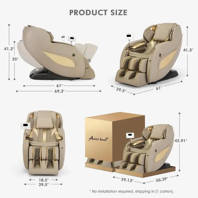 Alt view image 5 of 6 - Massage Chair Full Body, Zero Gravity Massage Chair SL-Track Shiatsu Massage Recliner Chair with 12 Modes, Bluetooth Speakers, Body Scan, Heating, Foot Roller, AI Control, Airbags, Khaki