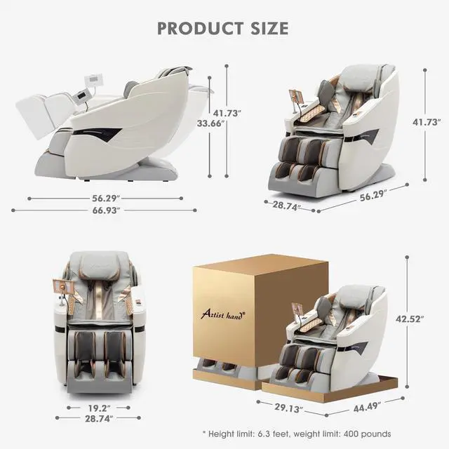Alt view image 2 of 6 - Massage Chair Full Body, SL Track Zero Gravity Massage Chair Recliner with Heating, Bluetooth Speaker, Body Scan, Foot Roller & Airbags Massage, AI Voice Control, Wireless Charging, White