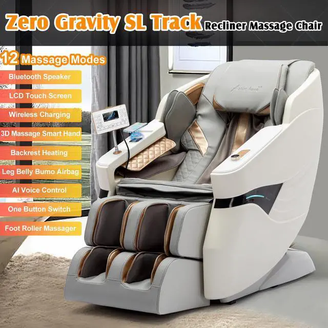 Alt view image 5 of 6 - Massage Chair Full Body, SL Track Zero Gravity Massage Chair Recliner with Heating, Bluetooth Speaker, Body Scan, Foot Roller & Airbags Massage, AI Voice Control, Wireless Charging, White