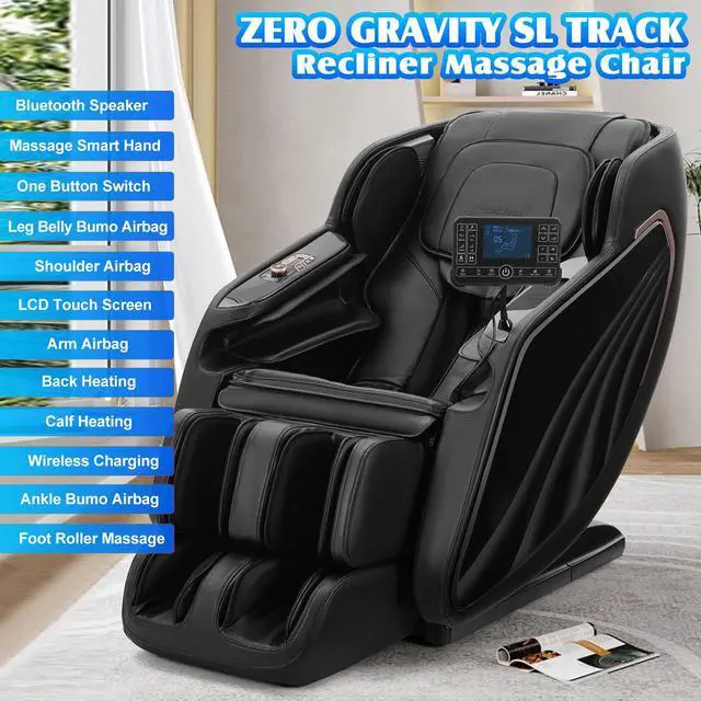 Alt view image 3 of 6 - Massage Chair Full Body, Luxury 4D Zero Gravity Massage Chair with SL-Track, Heating, Foot Rollers, Bluetooth Speaker, Full Body Airbags Compression Massage, Adjustable Recline (Black)