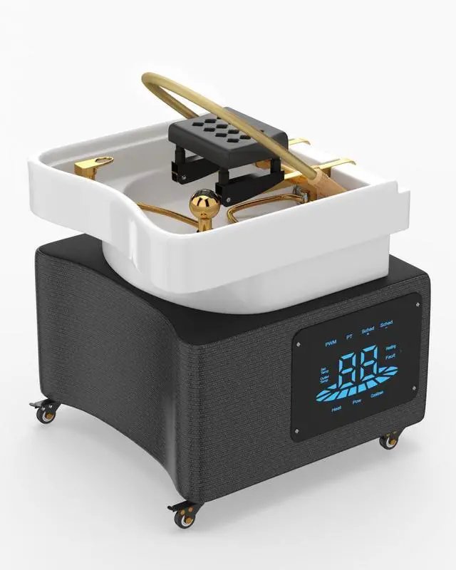 Alt view image 2 of 6 - Artist Hand Head Spa Bed with Shampoo Sink | Massage Bed, Movable Scalp Treatment Unit, Rolling Locking Casters, Hot/Cold Water Connection, High-Density Foam, Salon Shampoo Station